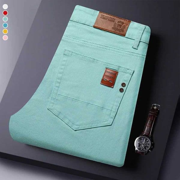 2025 Autumn Mens Elastic Colorful Jeans Breathable Casual Straight Fitted Solid Color Denim Pants Korean Fashion Trousers M260525