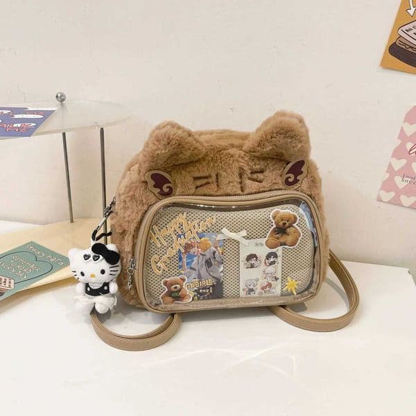 Sweet Cute Cat Pink Mini Backpack Women Harajuku Aesthetic Plush Soft Ita Bag Messenger Bag Student Kawaii Backpacks M260525