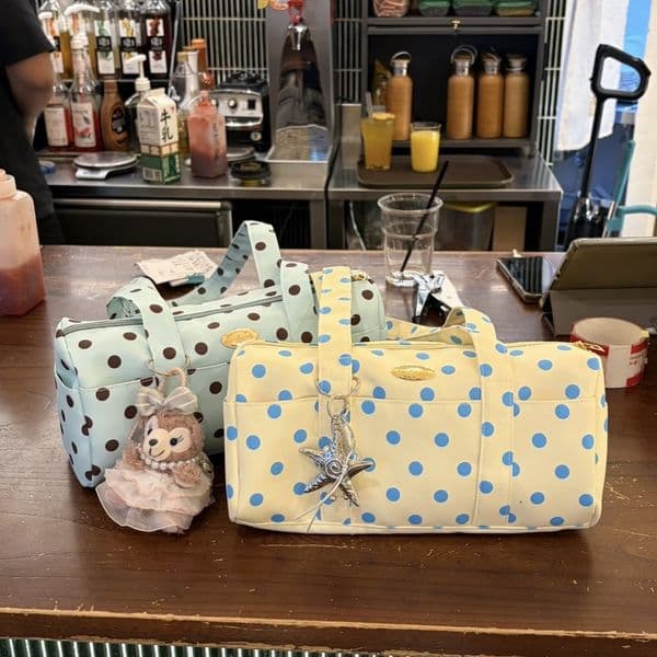 New Korean Polka Dot Printed Retro Tote Bag Ins Style Girl Large Capacity Casual Handbag Student Shopping Bag
