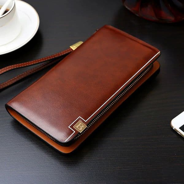 y Men Clutch Bag Leather Long Purse Double Zipper Business Wallet For Husband Gift Black Brown Male Casual Handy Bag 260522