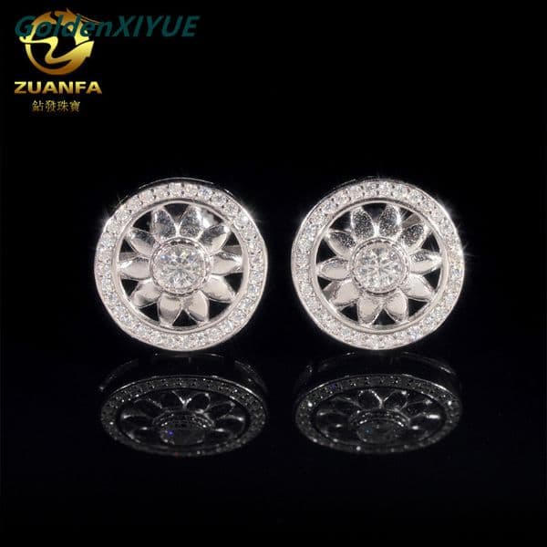 ZUANFA New Mens and Womens Earrings S925 Silver Inlaid Moissanite Hip Hop Round Stud Earrings