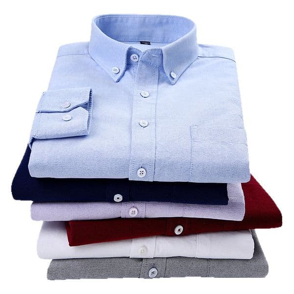 Mens long sleeved Oxford plain casual shirt with front patch chest pocket regular fit button down collar thick work shirt 241120