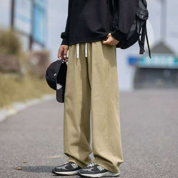 Men's Drape Long Cargo Korean Version Trend Baggy Fit Casual Pants Vintage Male Autumn Straight Wide Leg Trousres Outdoor