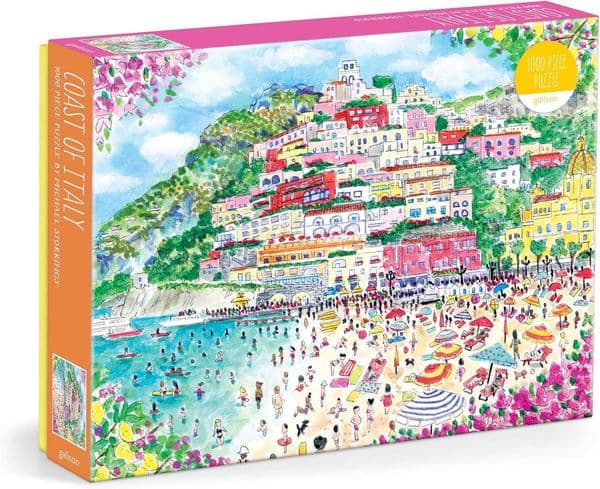 Galison Coast 1000 Piece Michael Storrings Jigsaw Puzzle Featuring Beautiful Artwork of Positano Italy Summer Beach X260525