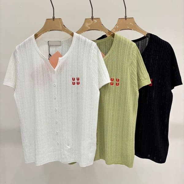 Women Elegant Deep V Knitted Cardigan See Through Sexy Designer Knitted Short Sleeve Pullover Summer Golf Knitted T Shirt