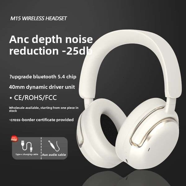 Cross-Border New M15 Active Noise Cancelling Over-Ear Bluetooth Long Battery Life Wireless Sports Headphones Factory Wholesale