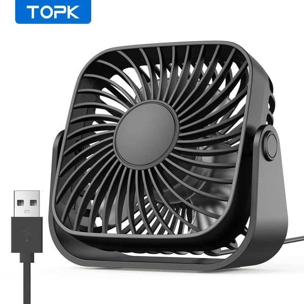 TOPK USB Desk Fan Mini Fan Portable 3-Speed Wind Small Cooling Fan 360 Rotatable Head for Home Office Table and Desktop Z260526