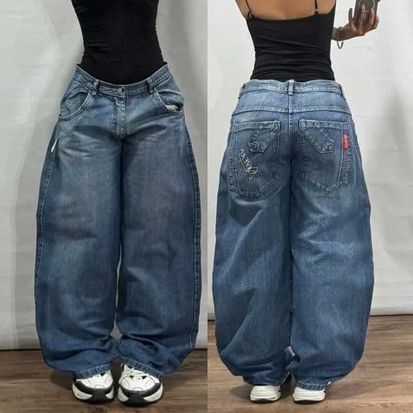 New American Trend Vintage Hip Hop Letter Embroidery Pattern Baggy Jeans Men And Women Y2K Harajuku Gothic Wide Pants Streetwear M260525