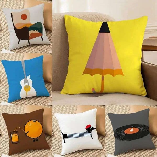 Funny quirky musical instrument patterns Cushion Cover Silky elegant Comfort Sofa Bed Invisible zipper Beach pillowcase 26L0526
