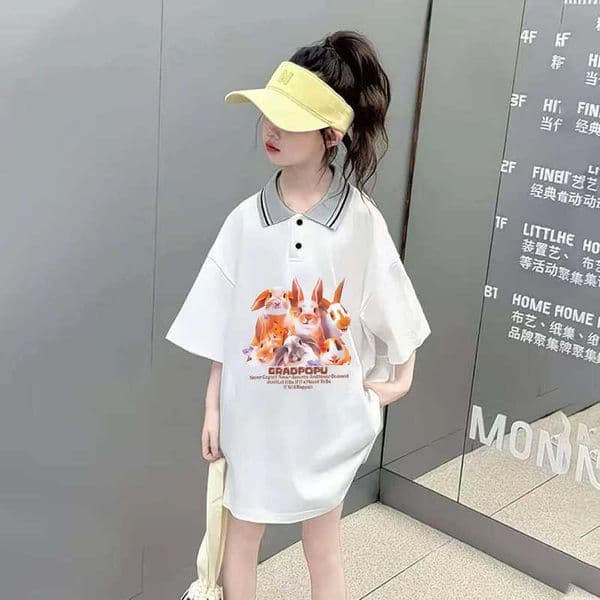 Girls Korean-style lightweight breathable casual short-sleeve 2026 cartoon print cute POLO shirt top for children L260521XPV9