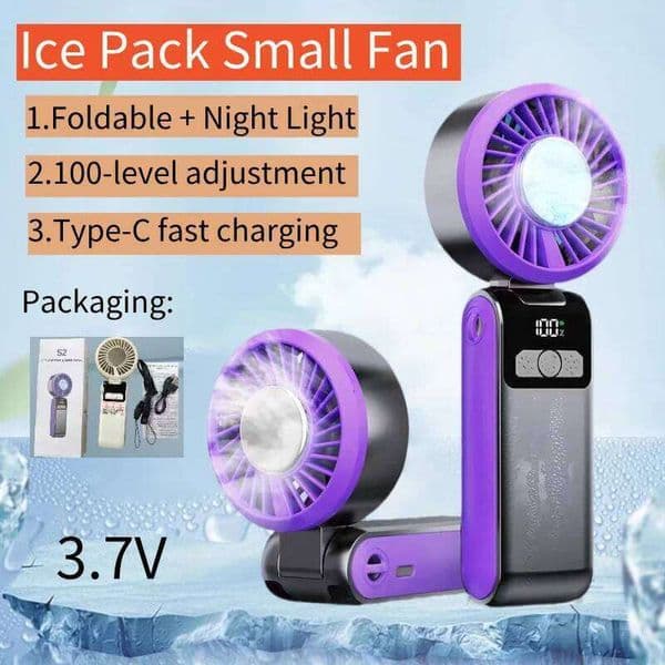 Handheld Folding Cooling ice pack 3.7V Multifunctional 100 Wind Speeds Outdoor Portable Fan LED Display with Lanyard 26L0526