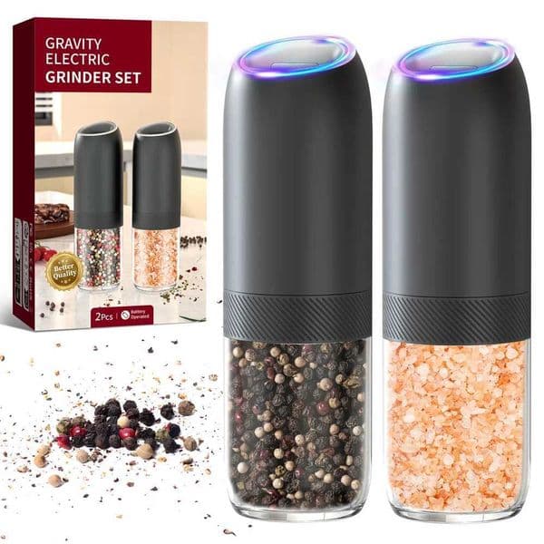 176ml Gravity Electric Salt and Pepper Grinder Set Automatic Shakers Mill Grinder Adjustable Coarseness One Hand Operation L260526