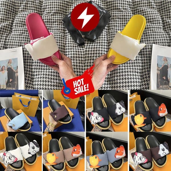 Designer Sandals Slides Slippers Lvs Denim Pool Pillow Flat Scuff Mules Man Black Cotton Leather Sunset Padded Light Luxury Everyday Shoes Retro Trend 36-45