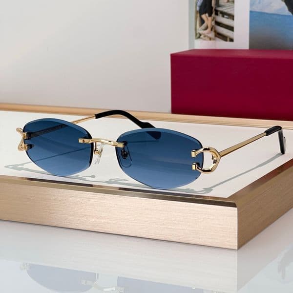 Sunglasses For Men Women Summer 0467 Popular Designer Stylish Outdoor Catwalk Leisure Style Anti-Ultraviolet UV400 Plate Oval Frameless Glasses Random Box