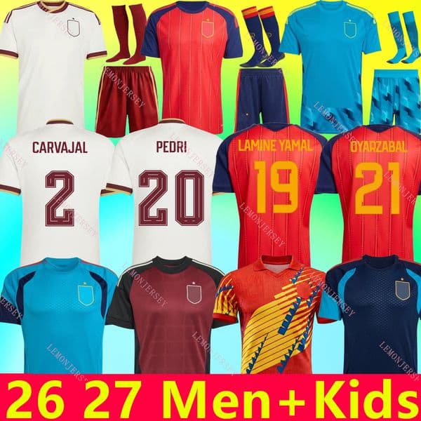 2026 World Cup Kit Spain Jersey Kids LAMINE YAMAL Soccer Jerseys PEDRI Carvajal Football Shirt WILLIAMS JR MERINO RODRIGO OLMO OYARZABAL kit camiseta espana mundial