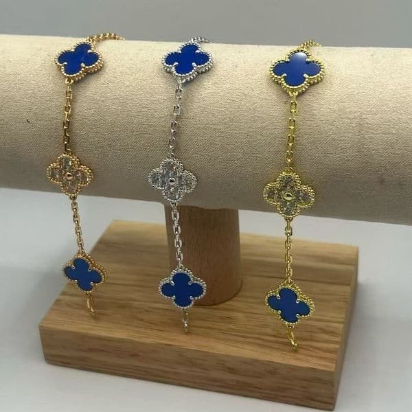 vanness cleeef Designer Bracelet Bracelet V four-leaf clover peacock green blue agate laser-cut snowflake diamond five-flower bracelet with thick plating
