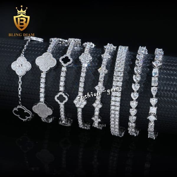 Hot Sale Fashion Hip Hop Style VVS1 Moissanite Tennis Chain Moissanite Bracelet 3mm 925 Silver Tennis Chain Pass Diamond test