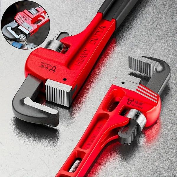 12inch / 8inch Heavy Duty Straight Pipe Wrench, Adjustable Aluminum Plumber Wrench with Floating Hook Jaw and I-Beam Handle, Red ddmynov