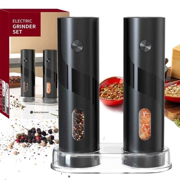 Premium Electric Salt Pepper Grinder Set Automatic Battery Operated Mills with Adjustable Coarseness Large Capacity Containers L260526