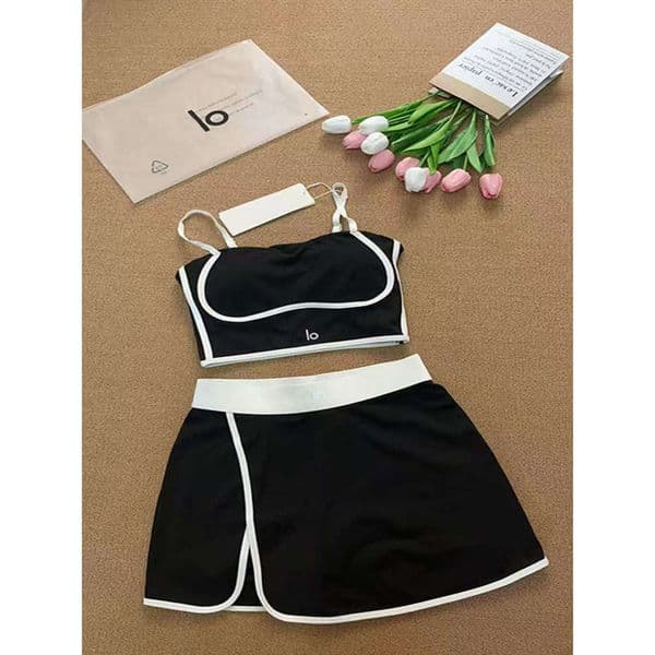 Alowomenly Clothes Set Active Sets Womens Outdoor Running Yoga Activewear Letter Printed Tank Top Short Skirt Tight Set Alosetmen Breathable Fitness Set C19