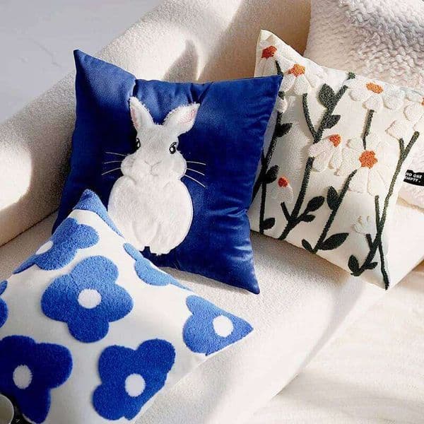 45x45CM Blue Cute Throw Pillow Light Luxury Nordic Flower Sofa Cushion Waist Cover Home Decorative Pillowcase 26Y0526