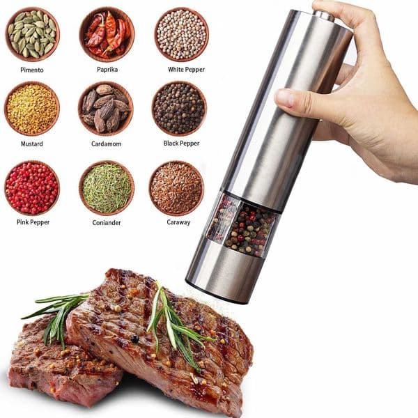 2Pcs Stainless Steel Electric Pepper Grinder Spices Sea Salt Kitchen Outdoor Barbecue Seasoning Coarser Adjustment Cooking Tools L260526