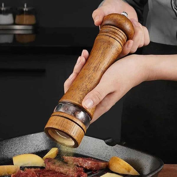 Wooden Salt And Pepper Grinder Adjustable Coarseness Acrylic Visible Window Kitchen Home Refillable Spice Mills L260526