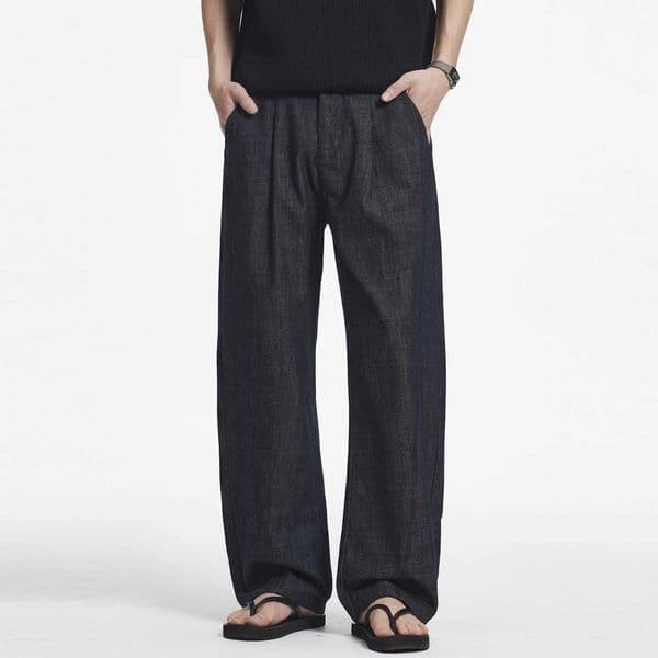 Summer Multi-pleated Elastic Waist Wide Leg Pant Men Korean Streetwear Fashion Loose Casual Suit Pants Commuter Trousers M260525