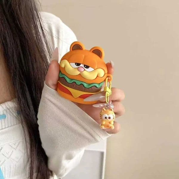 3D Cute Cartoon Cat Burger Silicone Earphone Case For Airpods Pro 2 Shockproof Soft Cover With Hook For Airpods 4 3 1 2 Gen Case T260525
