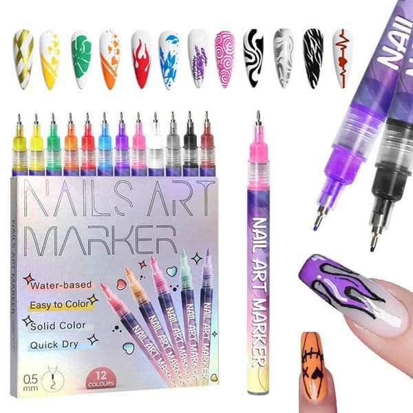 12Pcs/Set Nail Acrylic Graffiti Pen 12 Color Nail Marker DIYNail Art Graffiti Pen Nail Polish Pens Drawing Painting Point 260522