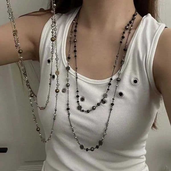 Vintage Double Layered Flower Beaded Chains Necklaces for Women Bohemian Ethnic Style Glass Beaded Sweater Chain Jewelry Q260526