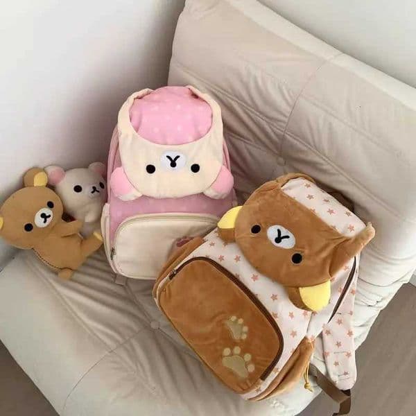 New Rilakkuma Relaxed Bear Plush Backpack Large Capacity Decompression Kawaii Jk Bear Joker Girl Bag M260525