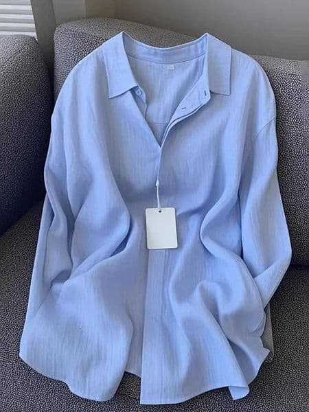 Women Linen Shirt Casual Loose Long Sleeve Thin Summer Top Pure Color Turn Down Collar French Style Sunscreen Clothing 260526