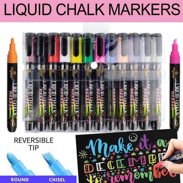 12 Pieces/Set Liquid Chalk Markers Erasable for Led Writing Boards Glass Windows Art 12 Colors 3mm to 6mm Tip L260525