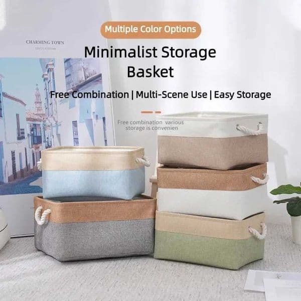 Fabric Storage Basket with Rope Handles Cotton Linen Organizer Bin Foldable Home Storage Box for Shelves ClosetJ260527