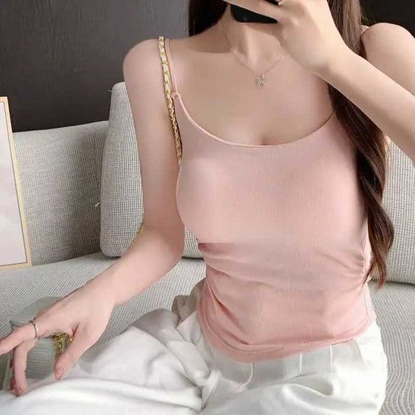 Horetong Women Pleated Camisole with Chest Cushion 2025 Spring Summer Adjustable Sleeveless Tops Sexy Sweet Slim Elastic Camis H260527
