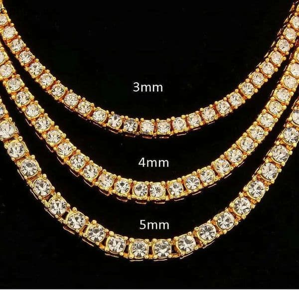 Designer mens hiphop chains dia one row tennis hip hop jewelry necklace 3mm 4mm sier rose gold crystal chain necklaces