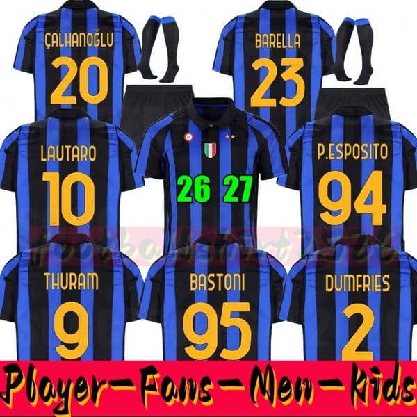 FANS Player 26 27 Soccer Jersey INTER LAUTARO Dumfries 2026 Football Shirt CALHANOGLU Men Kids Equpment DIMARCO THURAM kit Football jerseys BARELLA MILANS