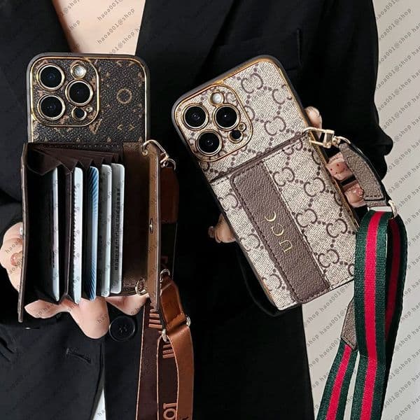 Coin Bag Designer Handbag Wallet Cases for iphone 17 Pro Max 16 plus 15 14 13 12 Mini XS Plus G Card Holder Cosmetic Kickstand Leather Square Back Cover with Lanyard