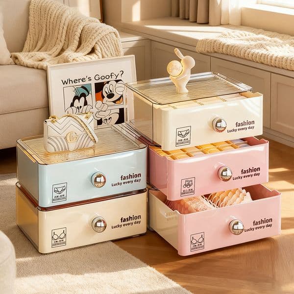 Underwear Drawer Storage Box 24 Cell Clear Stackable Dustproof Panties Bras Socks Ties Belts Divider Accessories Organizer Bins Chest Of Drawers 8021