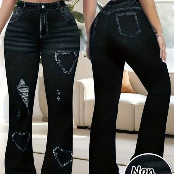 Retro Plus Size Flare Pants Y2K Heart Print Bell Bottom Leggings High Waist Stretchy Chic Trousers for Streetwear y260516