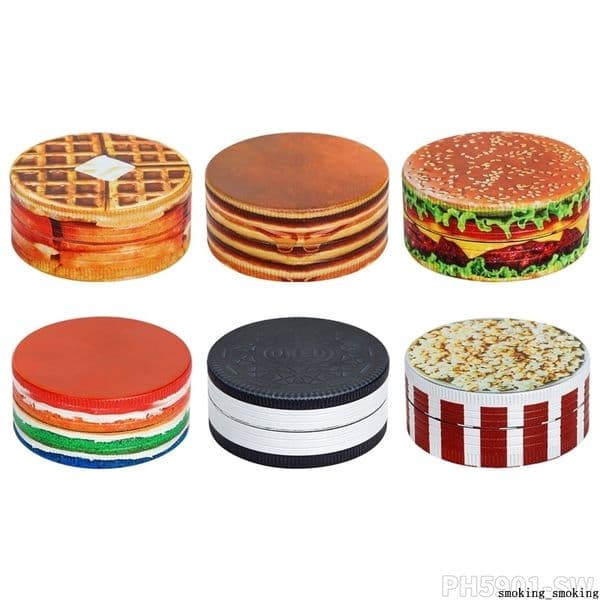 Grinder Metal Zinc Alloy Smoking Herb 50mm Grinders 2 Parts Layers Tobacco Cigarette Herbal Spice Crusher Miller Hand Mills Cookies Hamburgers Food Popcorn Cake DHL