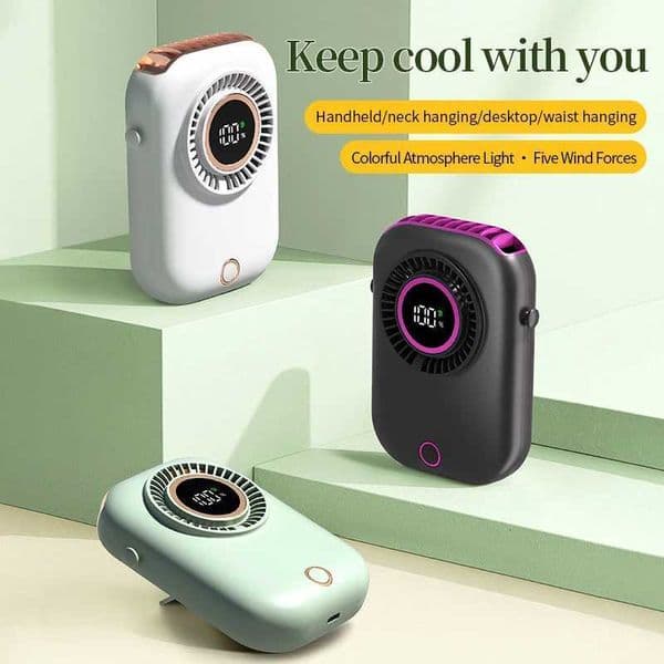 Colorful Hanging Neck Fan Portable Hanging Neck Fan Intelligent Digital Display Colorful Atmosphere Light Five-speed AdjustableR260527