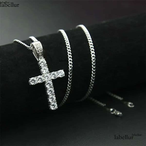 New Cross Personalized Side Glow Set Pendant Necklace Cuban Chain Hip Hop Personality necklace jewelry Moissanite dia gold Sterling Sier 34