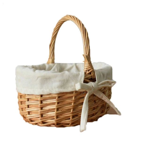 Tote Basket Mini Plus Cloth Lining Rattan Woven Weaving Bamboo Flower Basket with Washable Lining for Hiking Camping PicnicJ260527