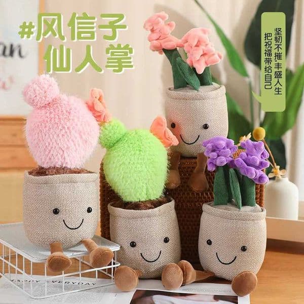 Jc Plush Smiling Flower Potted Soft Plush Toys Stuffed Sunflower Rose Tulip Plant Dolls Bedroom Desktop Ornament Collection Gift C260527