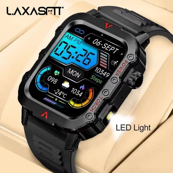 LAXASFIT Mens Smart Watch LED Flashlight Outdoor Sports Smart Watch Wristwatch Health Monitoring Smart Watch 260525