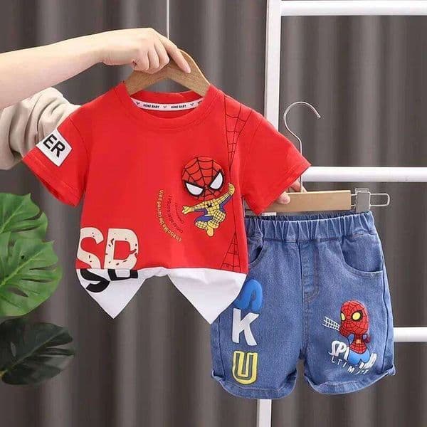 2025 Summer Baby Boys Spiderman Short Sleeve T-shirt+Jeans Sets Clothes Kids Fashion Clothing Outfits Children Sports Suits W260527