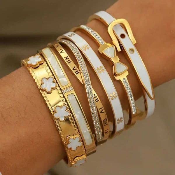316L Stainless Steel Metal Classic Flower Bangles for Women Fashion Brand Jewelry Delicate Bowknot Bracelets AccessoriesT260527