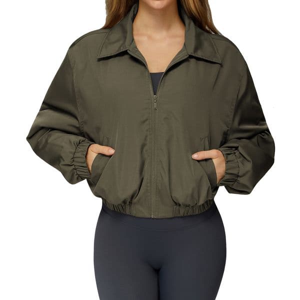 A56 Cropped Yoga Jacket Stand Up Collar Yogo Clothes Long-Sleeve Training Running Sweateshirt Women Fitness Coat Quick-Dry Sports Windbreaker Outfits